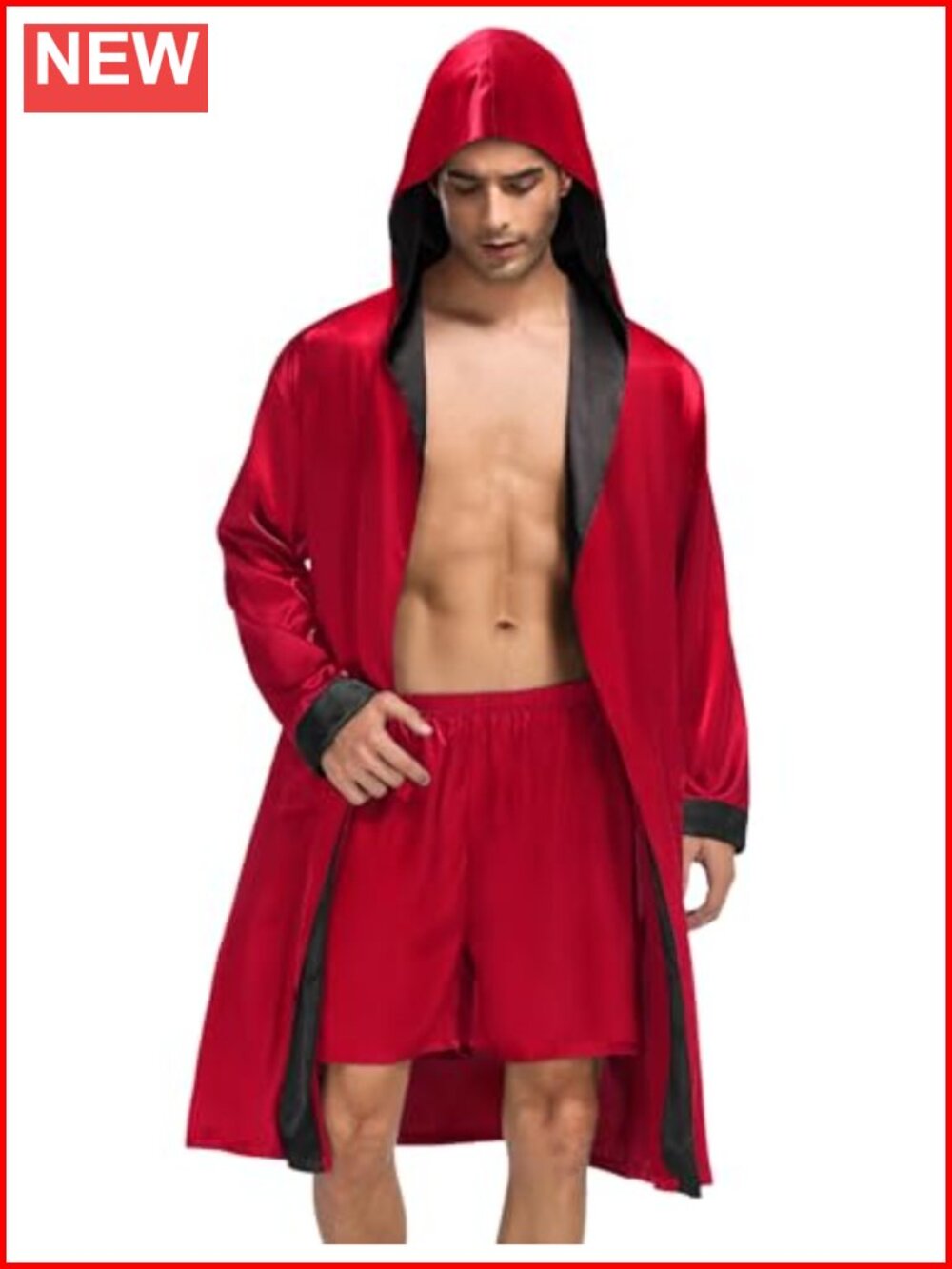 Men's Satin Hooded Robe and Shorts Set Silky Kimono Bathrobe